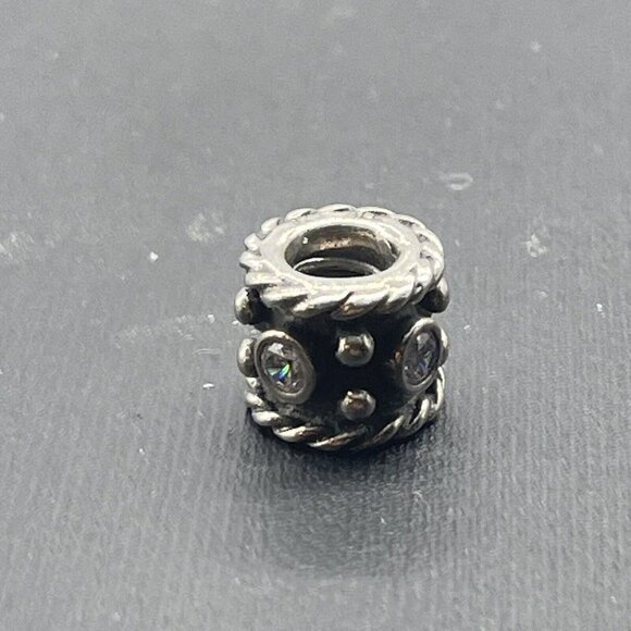 Pandora Sterling Silver Barrel Band CZ Collar Bead Charm - Picture 1 of 4
